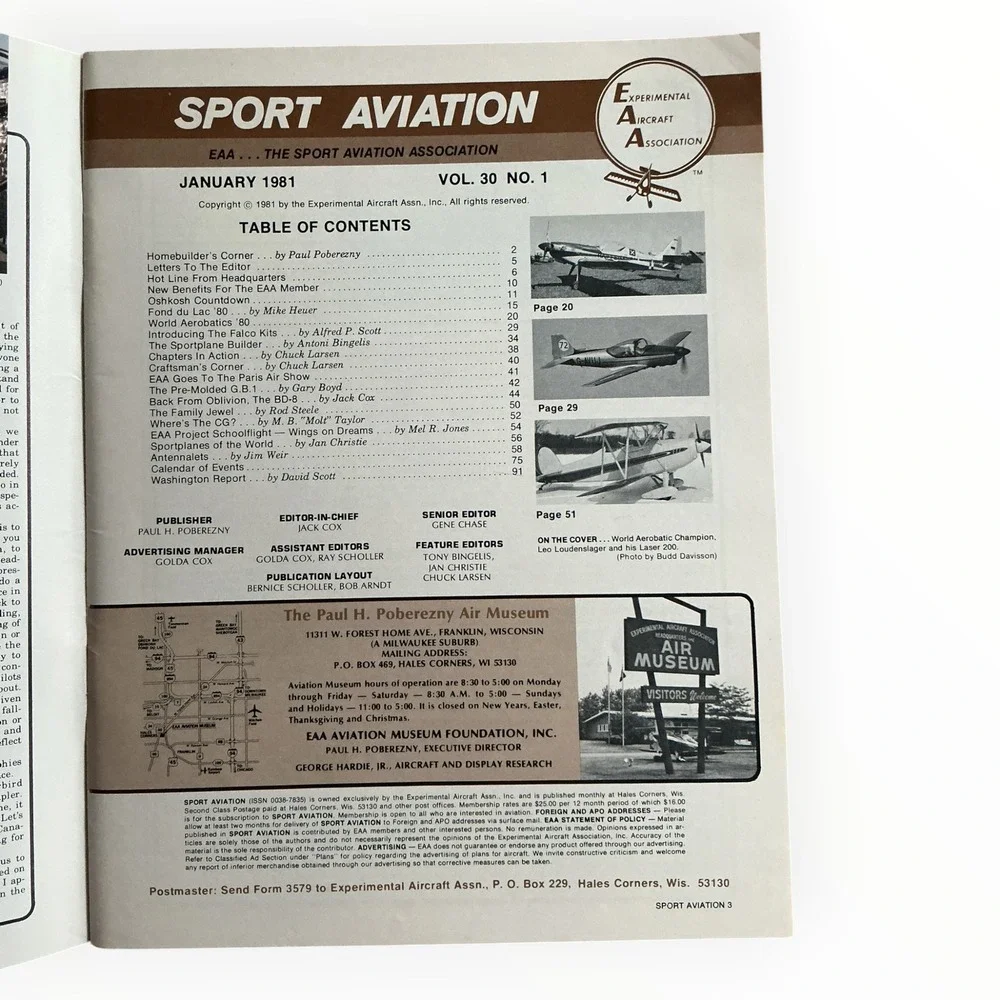 Sport Aviation January 1981 EAA Leo Loudenslager Laser 200 Aerobatic Aircraft